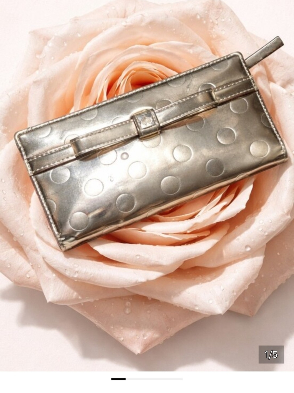 kate spade Metallic Silver Polka Dot Bow Wristlet